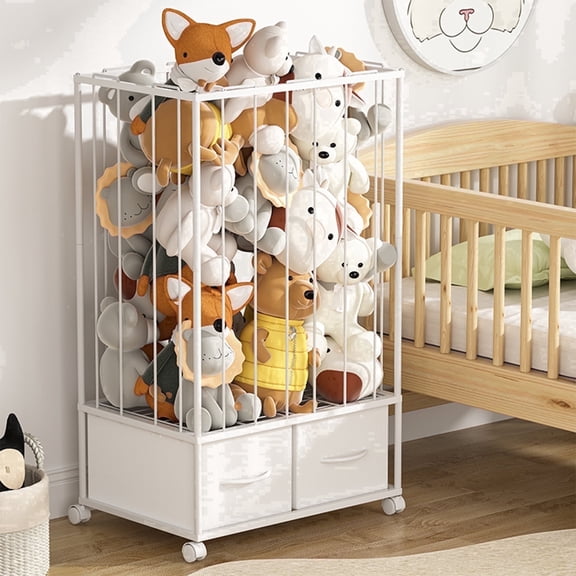 Stuffed Animal Tower, Stuffed Animal Organizer  for Plush Toys with 2 Fabric Drawers, Perfect for Nursery, Kids Playrooms, Living Rooms,Bedroom ,White