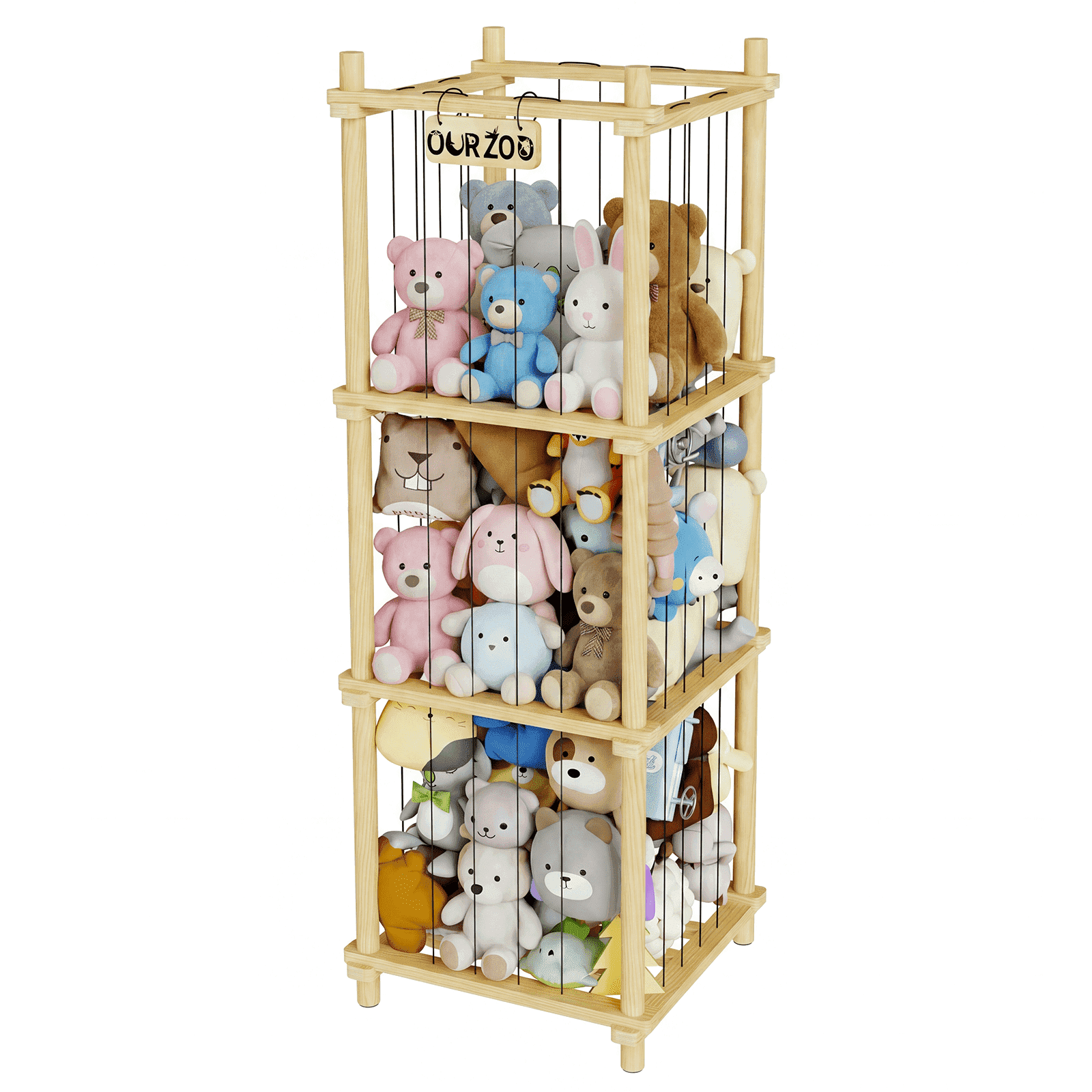 Stuffed Animal Zoo Storage Cage, 55'' Extra Large Toy Storage Bin Display for Kids Room, Playroom, Plushies, Stuffy, Toys Organizer Holder Basket