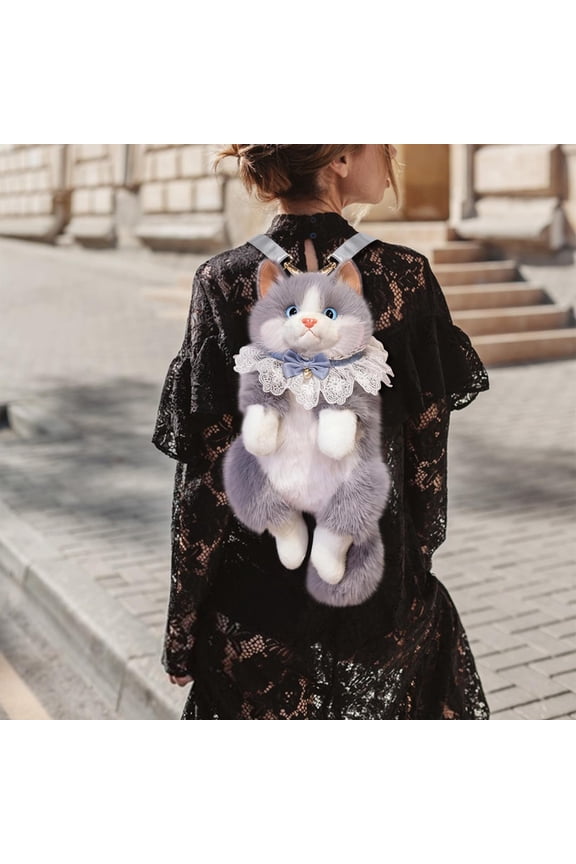 Stuffed Animals Backpack, Cute Cat plush Backpack, Realistic Animal Handcrafted Daypack with Adjustable Straps, Birthday Gifts for Women