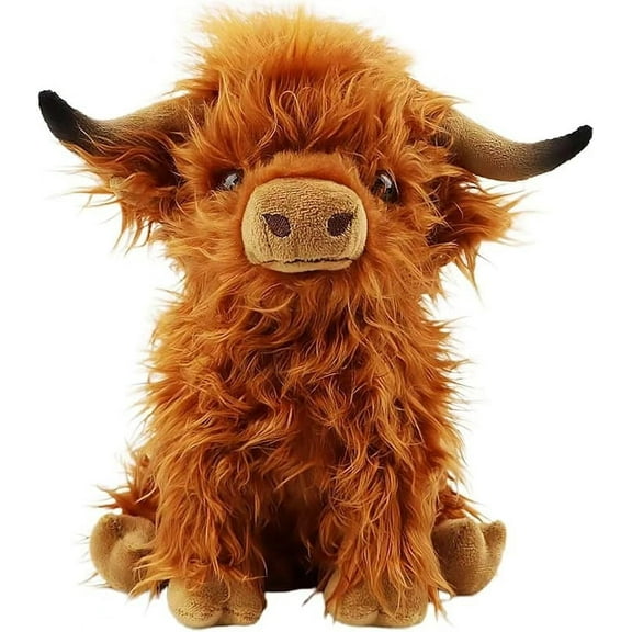 Stuffed Animals Highland Cows Cute Stuff Fluffy Cattle Dolls Skeleton Toys Figure Pillows Birthday Presents for Baby Kids Girls Boys Toddler Preschool Realistic Plush Décor (11 inches,Brown)