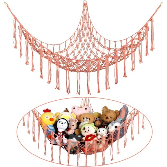 Stuffed Animals Net or Hammock Large,55 inch Toy Hammock Macrame Stuff Animal Storage Corner Hanging Net Holder,Mesh Hammock Plush Toy Organizer with Hooks for Bedroom,Nursery