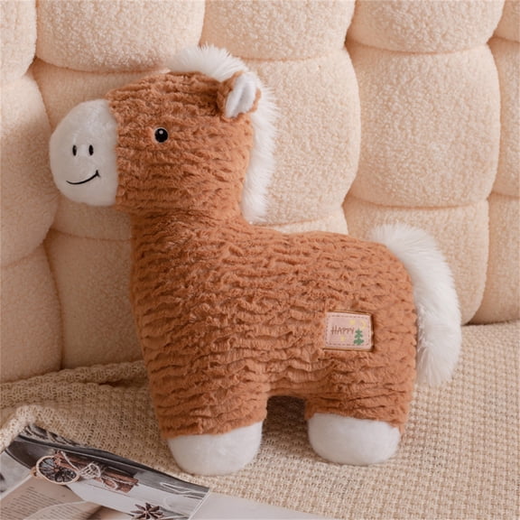 Stuffed Animals Plush Toys Happy Cartoon Horse Pony Design Cute Lovely Soft Dolls Home Decor Gift Plushies(Brown)