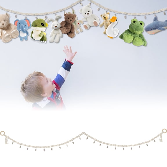Stuffed Animals Storage Hammock with Removal Clips Space Saving Stuffed Animals Storage Chain Cotton Rope Stuffed Animals Holder Portable Hanging Hammock Storage for Hats Toys Dolls