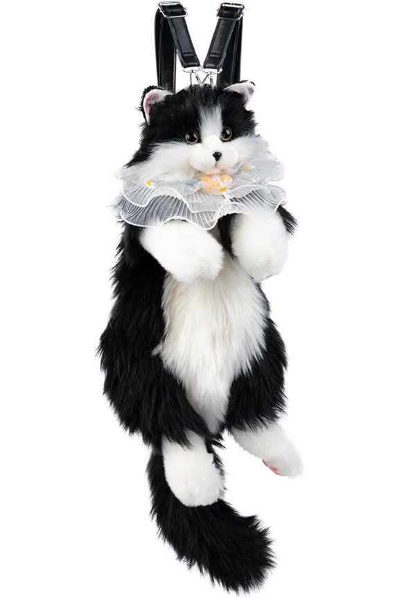 Stuffed Backpack - Cute plush Backpack , Handcrafted Realistic Shaped Backpack, Heartwarming Idea, Companionship Stuffed , Large Black