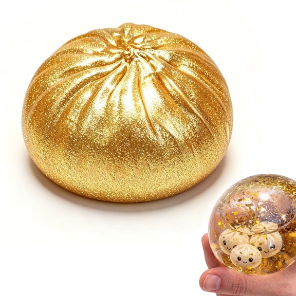 Stuffed Bun Dumpling, Gold Dumplings Squishys, Stress Relief Sensory Ball, Anxiety Relief Fidget, Soft Squeeze Decompression Dough,1pcs Crazy Dumpling for Fun