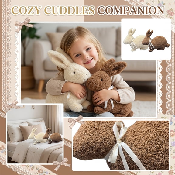 Stuffed Bunny Plush, 16 in, Brown Curly, Plush Easter Bunny, Easter Home decorations, Holiday Arrangement Accent, Soft Lounging, 1 Pc