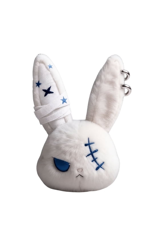 Stuffed Bunny Plush Grumpy Goth Plush Punk Gift for Teen Dark Aesthetic Emo Keychain Backpack Purse Charm Light Blue 5.5 Inch