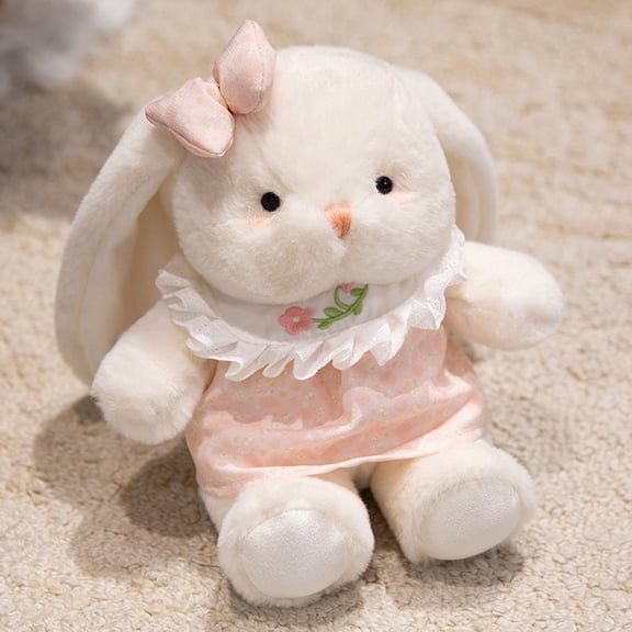 Stuffed Bunny Rabbit, 8 In, Rabbit Plush, Toddler Toy, Small Bunny Stuffed Animal, Green Stuffed Animal, Organza Ribbon, Pink Outfit, 1 Pc