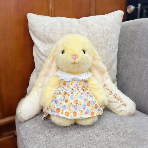 Stuffed Bunny Toys, Easter Bunny Plush Toys, Huggable Rabbit Walking Talking Simulated Electric Plush Pet Gift with Cage and Accessories for Birthdays Holidays Party Gifts (15.75 inch, Yellow)