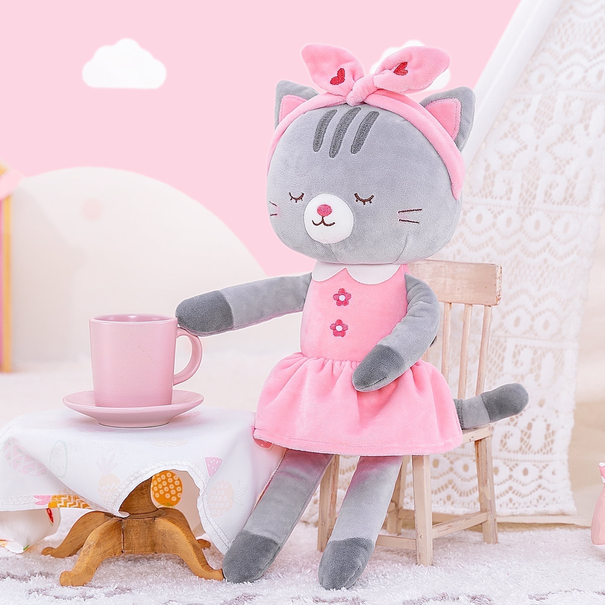 Stuffed Cat Dolls Animal Kitty Plush Toy Baby Girl Gifts Gray with