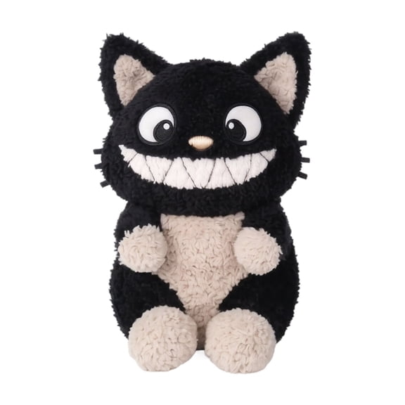 Stuffed Cat Plush, Grinning Black Cat Stuffed Animal for Student and Cat Lovers, Soft Plush Kitty Toys for Home Decor and Gifting