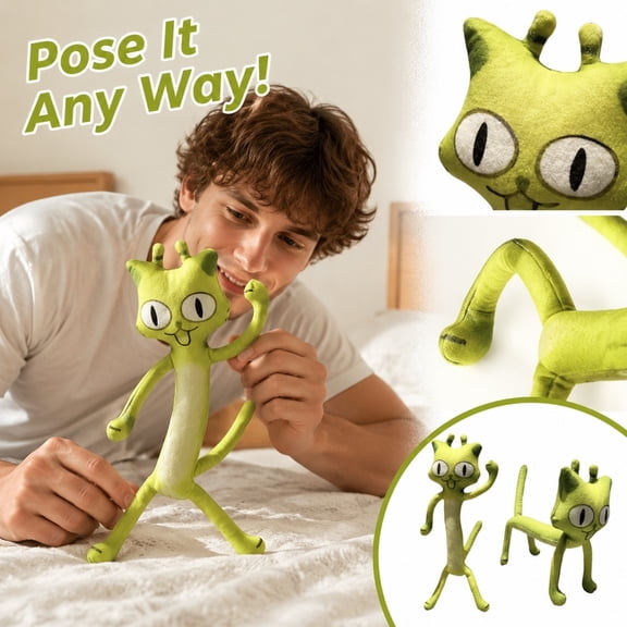 Stuffed Cat Plush Posable Alien Cat Stuffed Animal Funny Novelty Soft Green Plushie Gift for Student and Casual Collectors