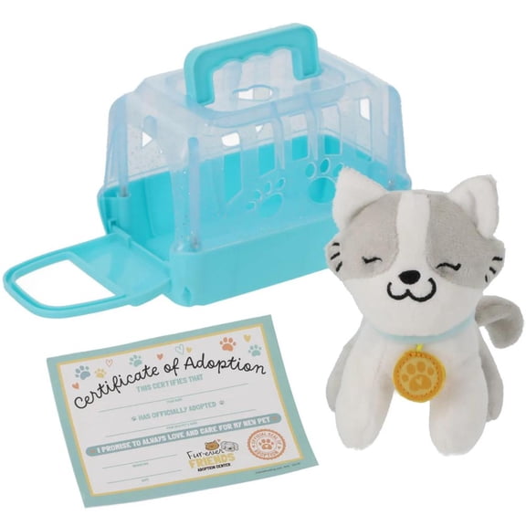 Stuffed Cat with Plastic Carrier & Adoption Certificate Set - 3 pc