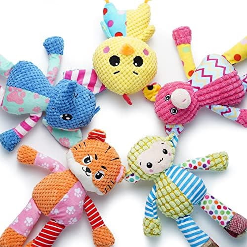 Stuffed Crinkle Squeaky Dog Toys: 5 Pack Cute Animal Plush Toys for Small Medium Size Dogs, Durable Puppy Chew Toys for Boredom and Calming Aid, for Dogs