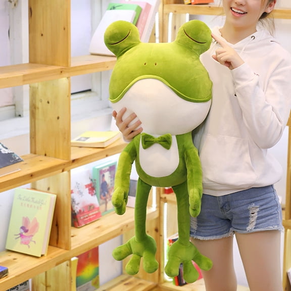 Stuffed Doll Cartoon Skin-friendly Colorful Green Frog Stuffed Doll for Bedroom
