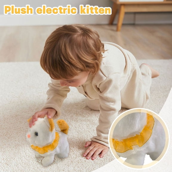 Stuffed Electric Kitten Toy , Yellow Plush Interactive Plaything For Kids Toddlers And Children'S Imaginative Pretend Play
