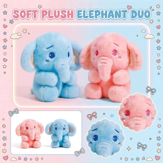 Stuffed Elephant Plush, Elephant Stuffed Animal, 8 In, Soft Stuffed Animal, Blue Stuffed Animal, Student Elephant Toy, Floppy Stuffed Animal, Animal Ears, Elephant Ears, Light