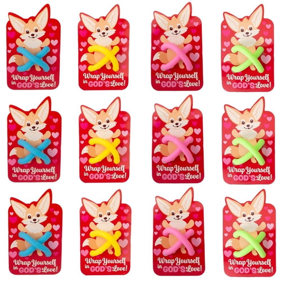 Fun Express Stretchy Pastel Fidget String Valentine Exchanges with Religious Card for 12