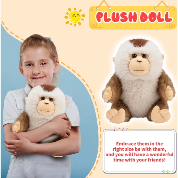 Stuffed Monkey Plush, 9-Inch Realistic Golden Snub-Nosed Monkey Inspired Stuffed Animal, Soft Cute Brown & White Plush Toys for Decor and Cuddling, Dcor de Printemps