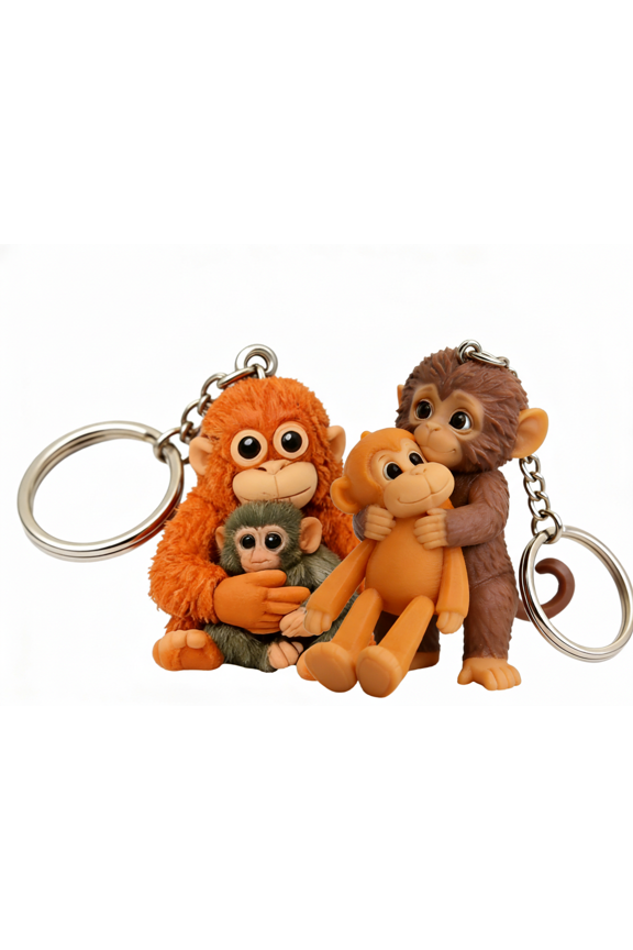 Stuffed Monkey Punch Keychain - Cute Plush Monkey Holding Toy Keyring, Miniature Orangutan Pendant for Backpack, Purse, and Keychains, Soft Collectible Animal Keychain
