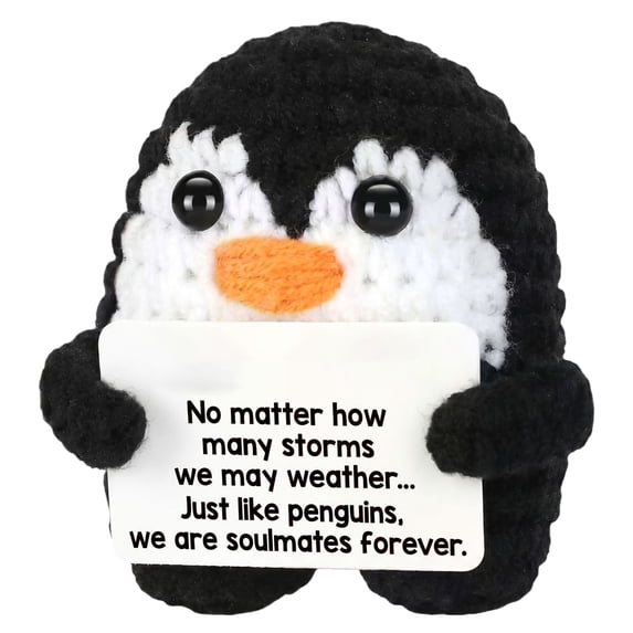 Stuffed Penguin Emotional Support Plush, Hand Crocheted Valentines Day Gift for Girlfriend Boyfriend, Cute Valentines Plush Toys, Long Distance Relationship Present for Couple