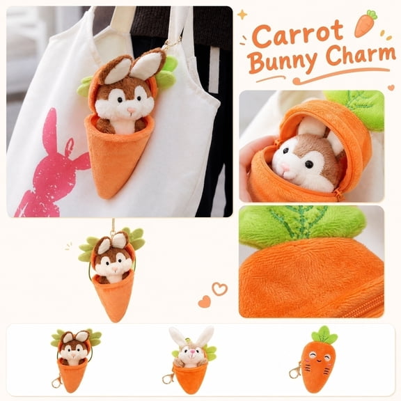 Stuffed Plush Animal, Stuffed Bunny Plush, Bunny in Carrot, Removable Plush Pouch, 6X3 Inch Soft Plush Carrot Sleeve Design, Cute Snuggly Companion for Casual Play and Display