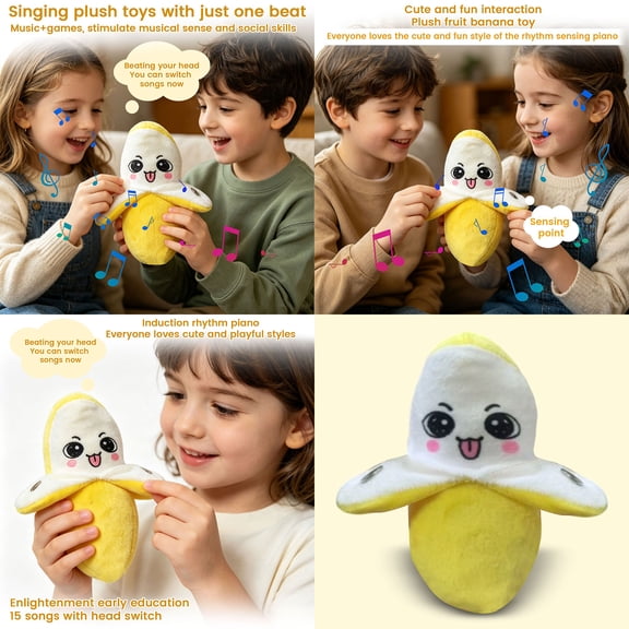 Stuffed Plush Collectible, Toys, Emotional Support Plush, Kawaii Decor, 1 Piece Motion-Activated Musical Banana Plush, Soft Cuddly Toys for Student Play, Comforting Snuggle Plush