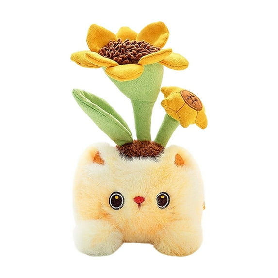 Stuffed Potted Plant Plush Toy, Sunflower Plush Plant Pillow Decorationr with Cat-Shaped Potted, Fluffy Adorable Stuffed Flower for Christmas Birthday Gifts Home Decor