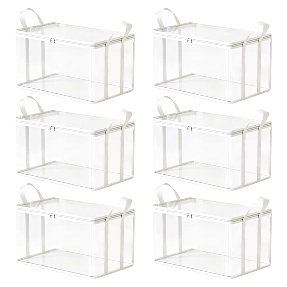 Stuffed Storage PVC Organizer Bag Doll Storage Container 8pcs, Clear PVC Storage Bins with Handles, Stuffed Animal Storage Bag, Playroom Storage Toy Organizers and Storage Box for Dolls (White/M)