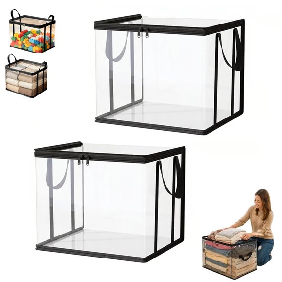 Stuffed Storage Pvc Organizer Bag Doll Storage Container Waterproof, Large Heavy Duty Thick Plastic Clear Storage, Large Clear Thick Plastic Storage Box with Hinged Lid for Clothes (black*3)
