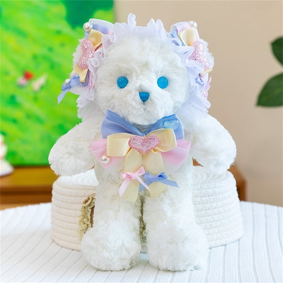 Stuffed Teddy Bear, 12 in Fuzzy Plush, Pink Nursery Decor, Pink Bow Party Decorations, Student Shower Decorations, Floral Student Shower Decorations, Boho Nursery Decor, 1 Pc