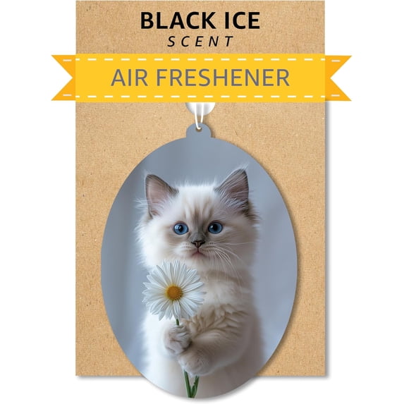 Stuffed cat toy - cat car air freshener - cute hanging daisy cat decoration black ice fragrance, you can inject your own fragrance, pet safe, non-toxic, suitable for cars, closets, offices, size - 34