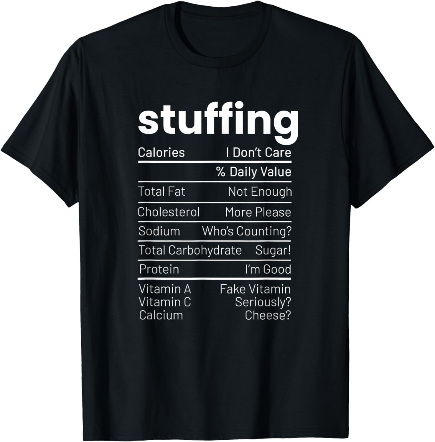 Stuffing Nutrition Facts Thanksgiving Nutrition Facts TShirt