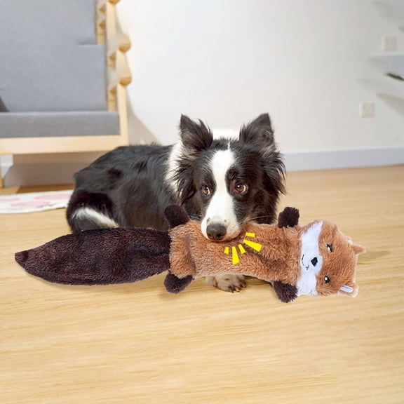 No Stuffing Squeaky Plush Dog Toy, Flat Unstuffed Peltz Chew Toy in Squirrel Designs, Soft Pet Toy for Small Medium Large Dogs Puppies,18 Inch, Brown