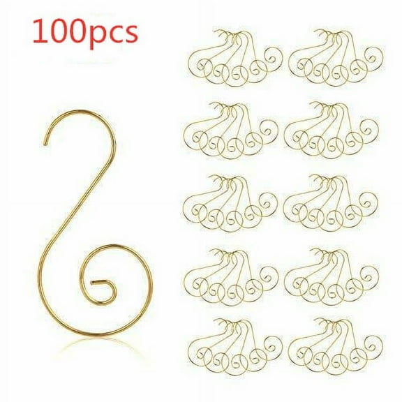 Stuffygreenus 100 Pieces Christmas Ornament Hooks S Shaped Ornament Hangers for Hanging Christmas Balls Christmas Tree Party Decoration (Gold)