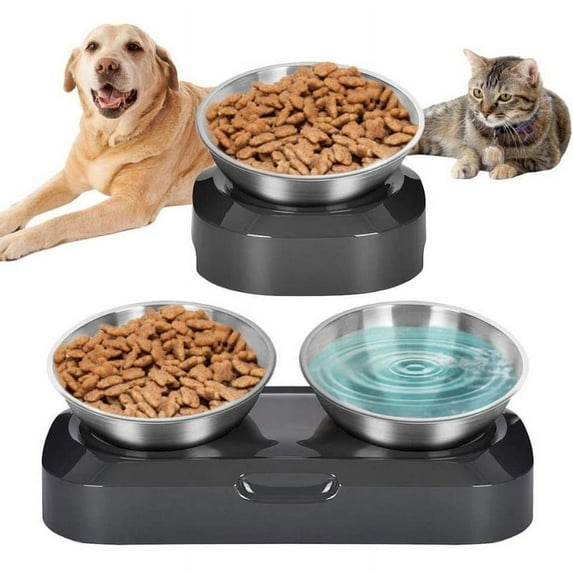 Stuffygreenus Cat Elevated Bowl, Single/Double Stainless Steel Pet Feeder for Food or Water, Raised The Bottom of Bowls, Tall Bowls with Brackets,Tray Mat Puppy, Dogs, Cats Other Pets