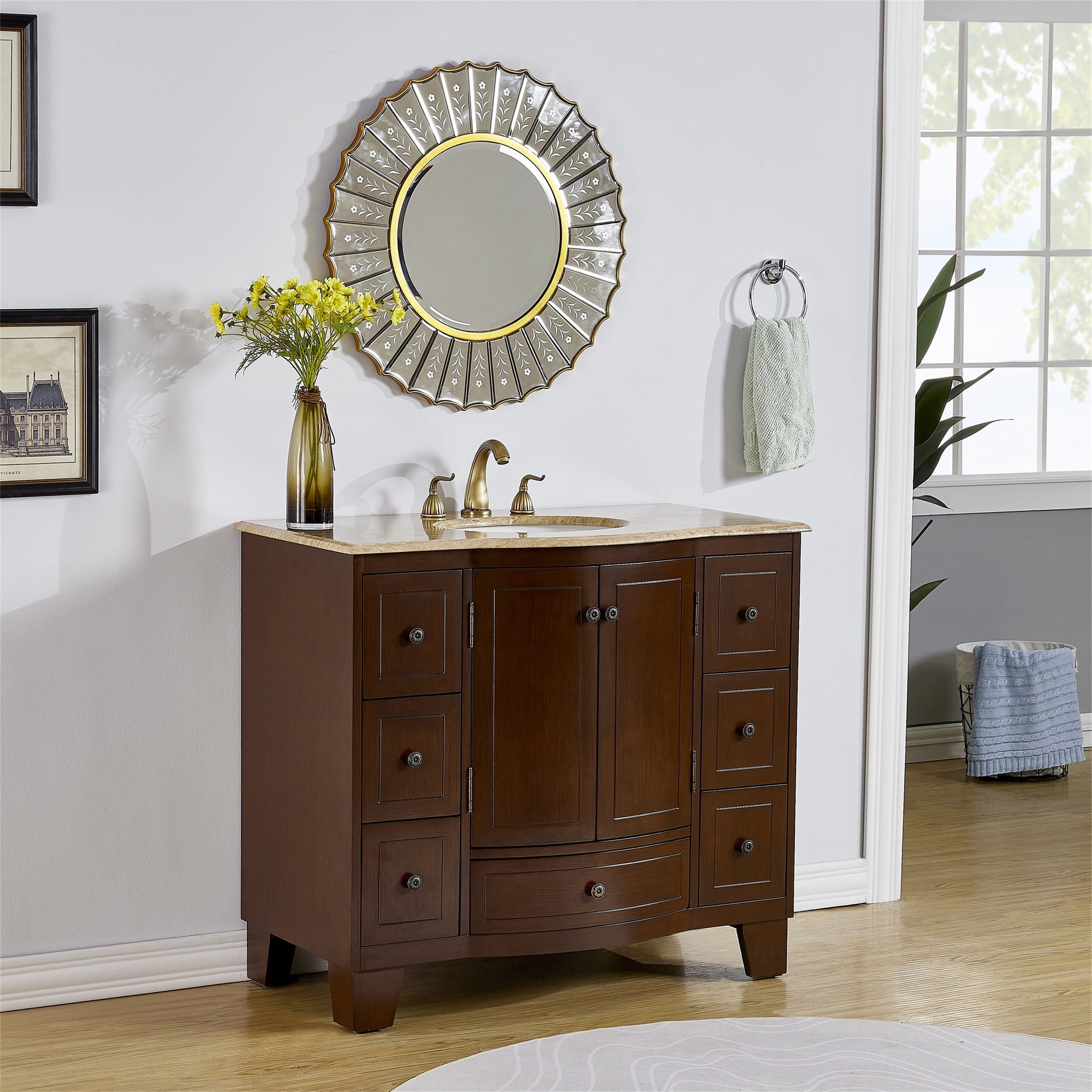Stufurhome 40 inch Grand Cheswick Single Sink Vanity with Travertine Marble Top Walmart