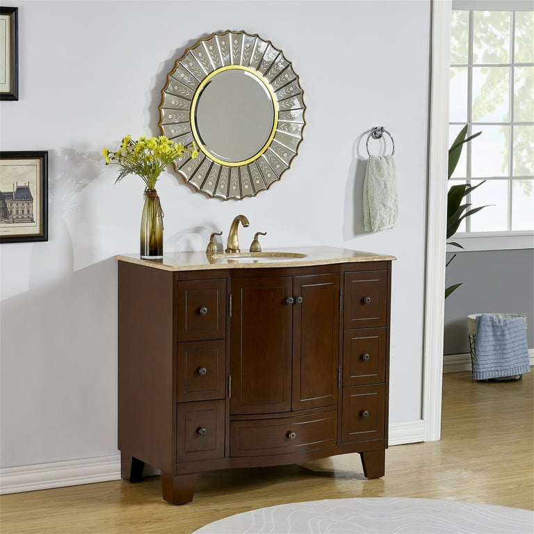 Stufurhome 40 inch Grand Cheswick Single Sink Vanity with Travertine Marble Top Walmart