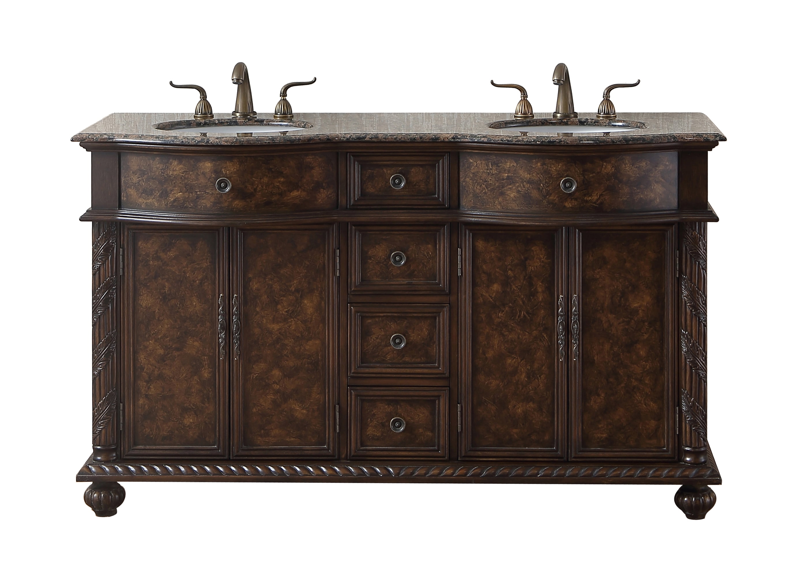 Stufurhome 60 inch Amelia Double Sink Vanity with Baltic Brown Granite Top