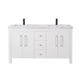 thumbnail image 1 of Stufurhome Adler 60 Inch White Double Sink Bathroom Vanity with Drains and Faucets in Matte Black, 1 of 7