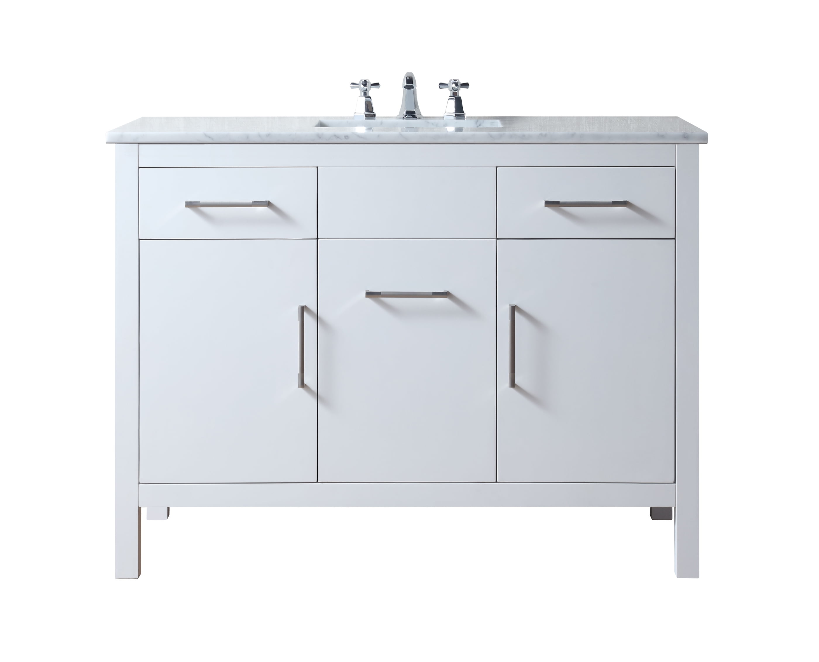 Stufurhome Atreus 48 inch White Single Sink Bathroom Vanity with Carrara Marble Top