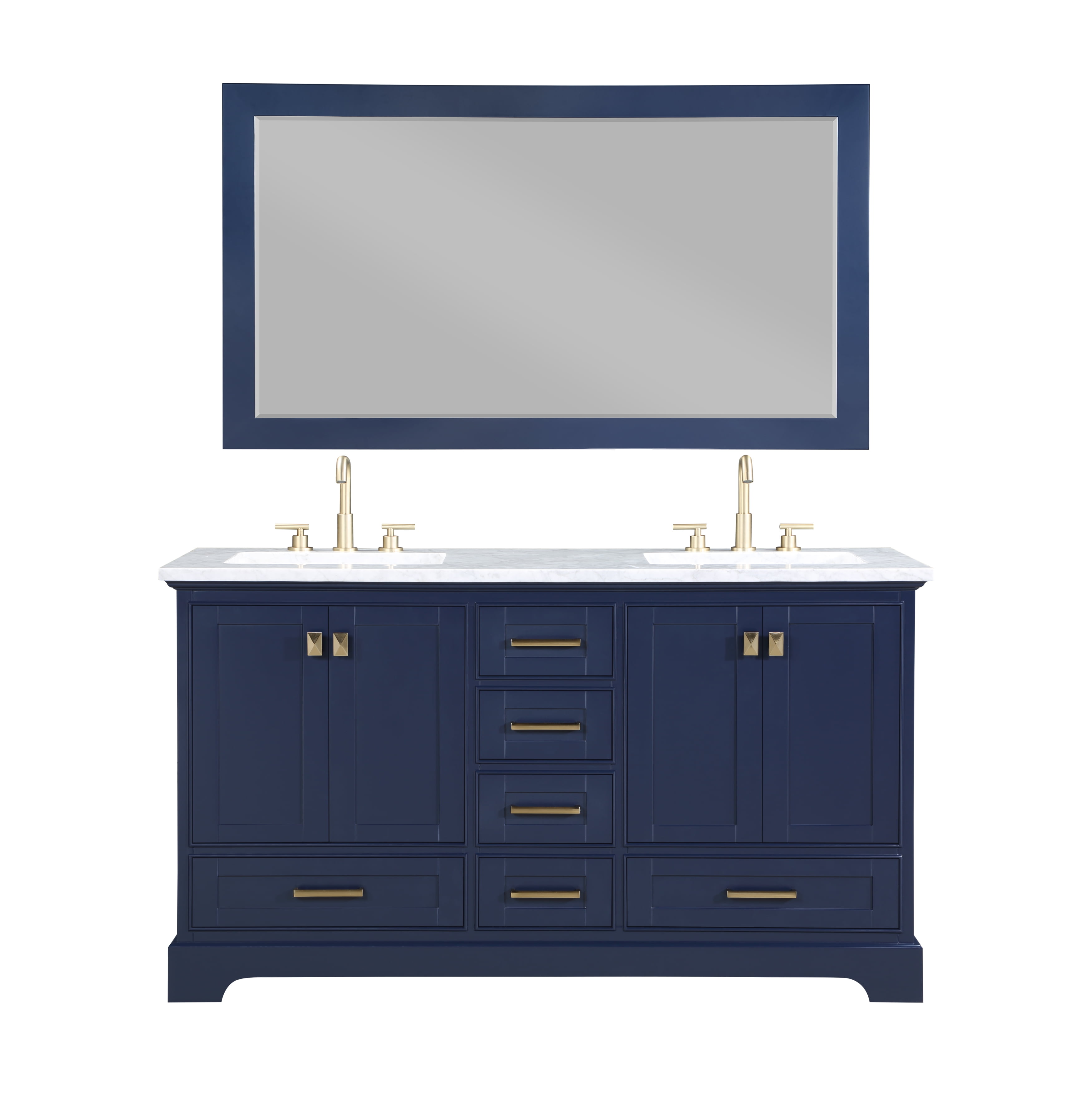 Stufurhome Brittany Dark Blue 60 inch Double Sink Bathroom Vanity with ...
