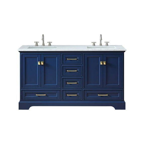 Stufurhome Brittany Dark Blue 60 inch Double Sink Bathroom Vanity