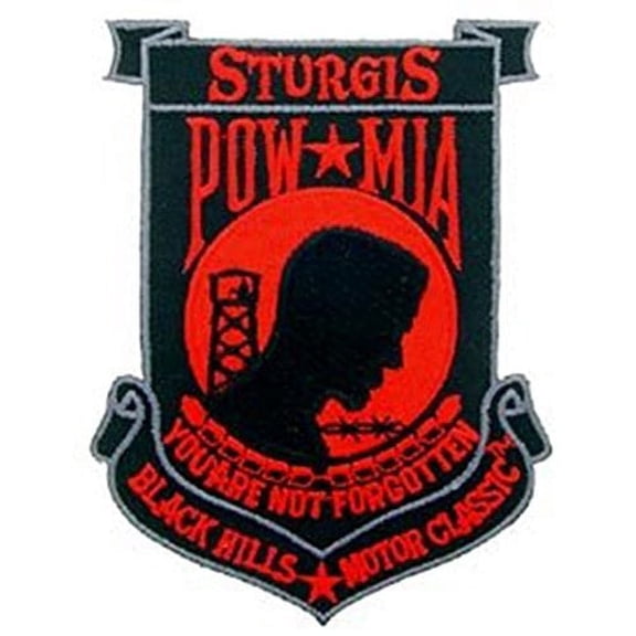 Stugis Iron on Patch - POW MIA You Are Not Forgotten Black Hills Motor Classic