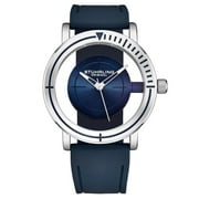 Stuhrling 3915 01 Aviator Quartz Semi Transparent Dial Blue Rubber Mens Watch