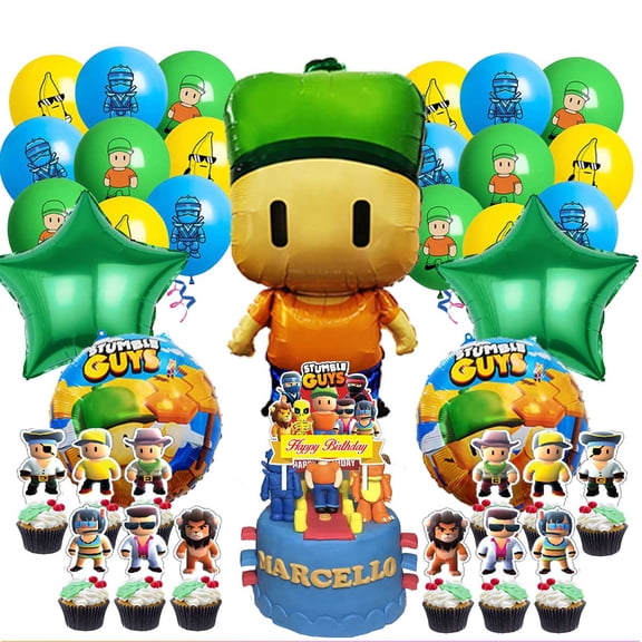 Stumble Guys Party Supplies Balloons Cake Topper Birthday Set Decorations Kit Fans