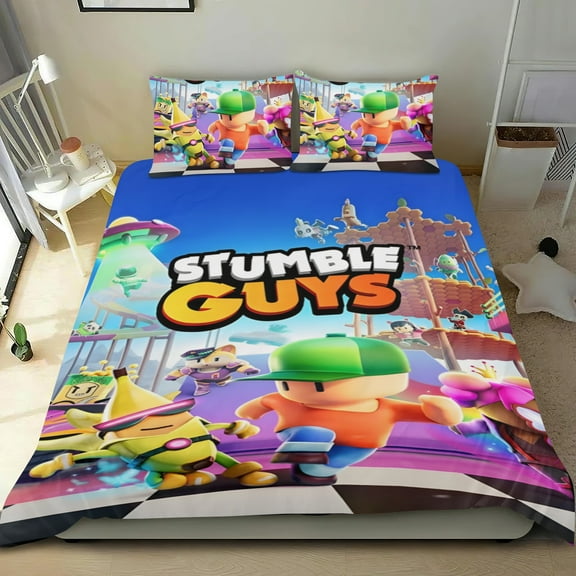 Stumble Guys Themed Bed Sheet Set Three Piece Set 36x75 In ches Comfortable And Skin Friendly Unique Design Creating A Star Studded Night Home Decor Gifts For Family Friends fans