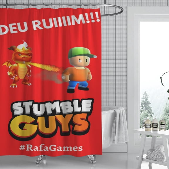 Stumble Guys shower curtain features a striking image, is waterproof for practicality, and installs easily, adding a touch of character to your bathroom. Size: 59" x 71" (150 x 180 cm).