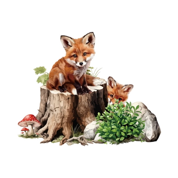 Stump Fox Wall Stickers Carton Foxes Wall Decals Cute Animal Mushroom Vinyl DIY Art Decor for Baby Nursery Children Bedroom