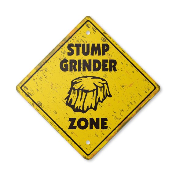Stump Grinder Vintage Crossing Sign Zone Xing | Indoor/Outdoor Plastic | 12" Tall rustic tree service guy landscaper garden